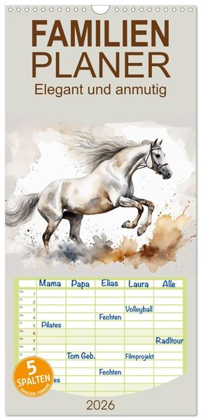 Familienplaner 2026 - Elegant und anmutig mit 5 Spalten (Wandkalender 21 x 45 cm) CALVENDO