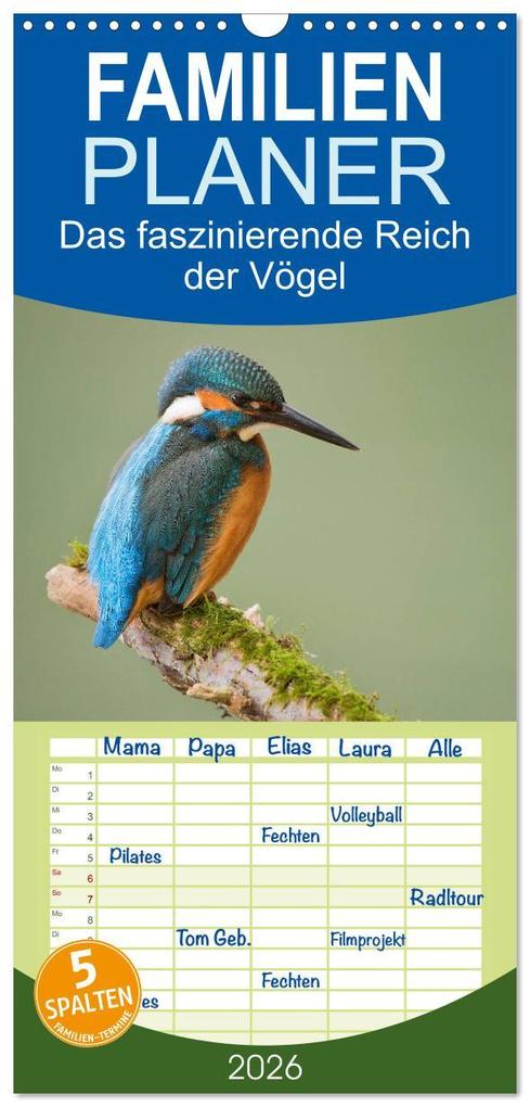 Familienplaner 2026 - Das faszinierende Reich der Vögel mit 5 Spalten (Wandkalender 21 x 45 cm) CALVENDO