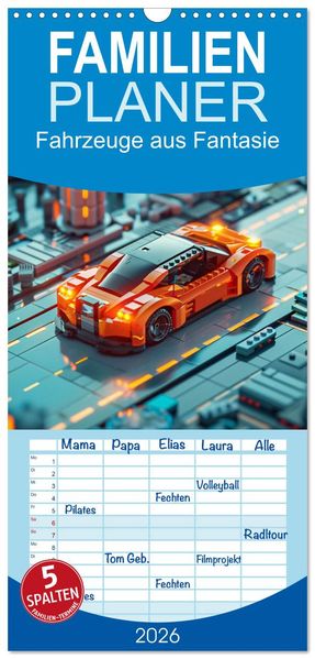 Familienplaner 2026 - Fahrzeuge aus Fantasie mit 5 Spalten (Wandkalender 21 x 45 cm) CALVENDO