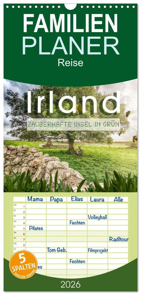 Familienplaner 2026 - Irland - Zauberhafte Insel in grün mit 5 Spalten (Wandkalender 21 x 45 cm) CALVENDO