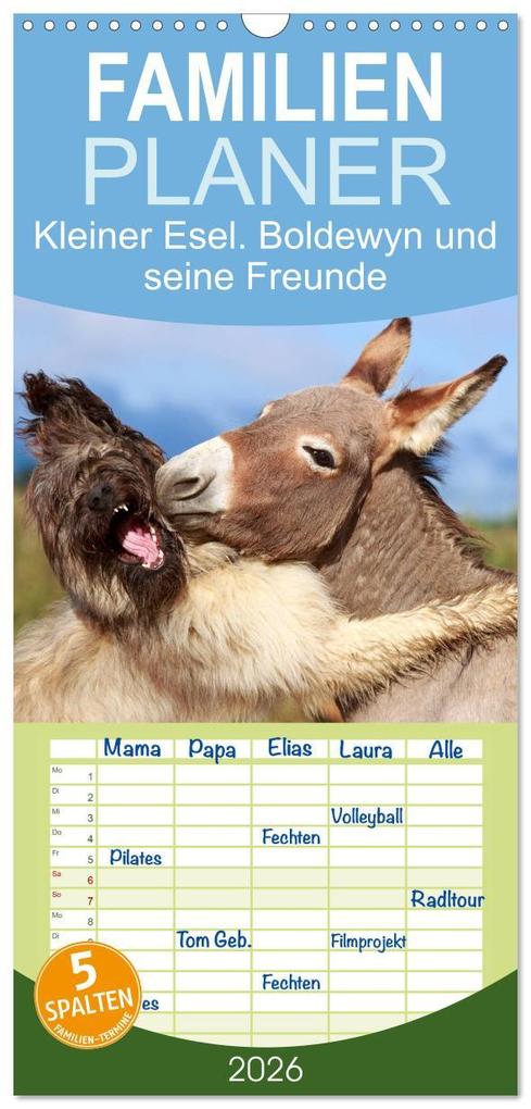 Familienplaner 2026 - Kleiner Esel. Boldewyn und seine Freunde mit 5 Spalten (Wandkalender 21 x 45 cm) CALVENDO