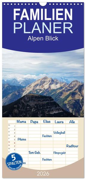 Familienplaner 2026 - Alpen Blick mit 5 Spalten (Wandkalender 21 x 45 cm) CALVENDO