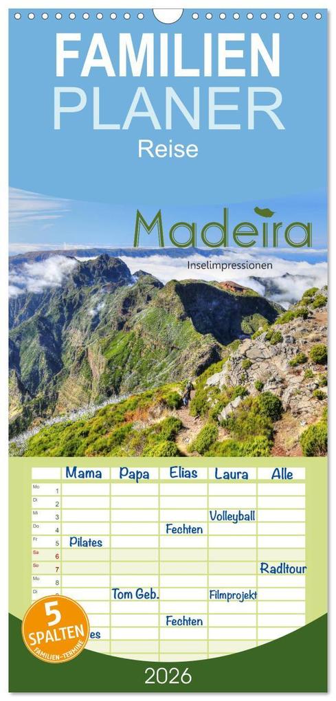 Familienplaner 2026 - Wildes Madeira - Inselimpressionen mit 5 Spalten (Wandkalender 21 x 45 cm) CALVENDO
