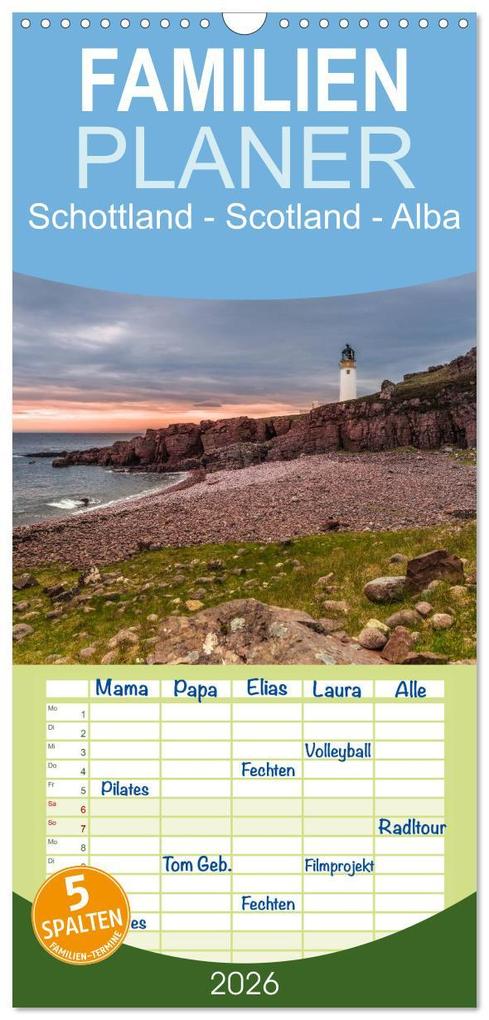 Familienplaner 2026 - Schottland - Scotland - Alba mit 5 Spalten (Wandkalender 21 x 45 cm) CALVENDO