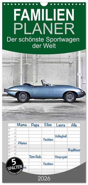 Familienplaner 2026 - Der schönste Sportwagen der Welt mit 5 Spalten (Wandkalender 21 x 45 cm) CALVENDO