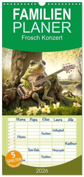 Familienplaner 2026 - Frosch Konzert mit 5 Spalten (Wandkalender 21 x 45 cm) CALVENDO