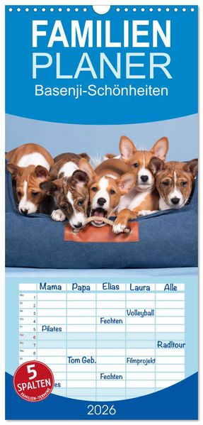 Familienplaner 2026 - Basenji-Schönheiten mit 5 Spalten (Wandkalender 21 x 45 cm) CALVENDO