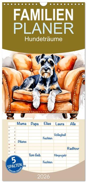 Familienplaner 2026 - Hundeträume mit 5 Spalten (Wandkalender 21 x 45 cm) CALVENDO