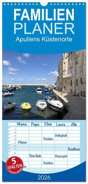 Familienplaner 2026 - Apuliens Küstenorte mit 5 Spalten (Wandkalender 21 x 45 cm) CALVENDO