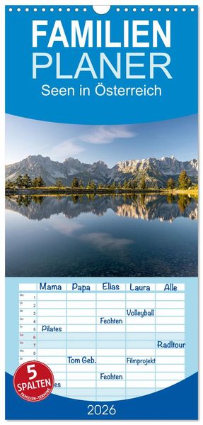 Familienplaner 2026 - Seen in Österreich mit 5 Spalten (Wandkalender 21 x 45 cm) CALVENDO