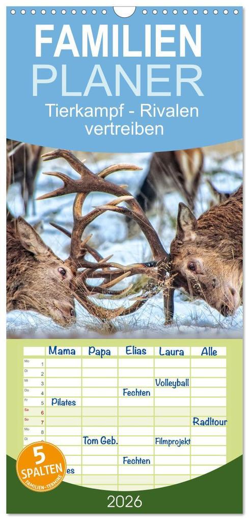 Familienplaner 2026 - Tierkampf - Rivalen vertreiben mit 5 Spalten (Wandkalender 21 x 45 cm) CALVENDO