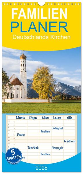 Familienplaner 2026 - Deutschlands Kirchen mit 5 Spalten (Wandkalender 21 x 45 cm) CALVENDO