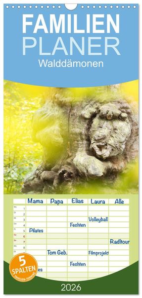 Familienplaner 2026 - Walddämonen mit 5 Spalten (Wandkalender 21 x 45 cm) CALVENDO