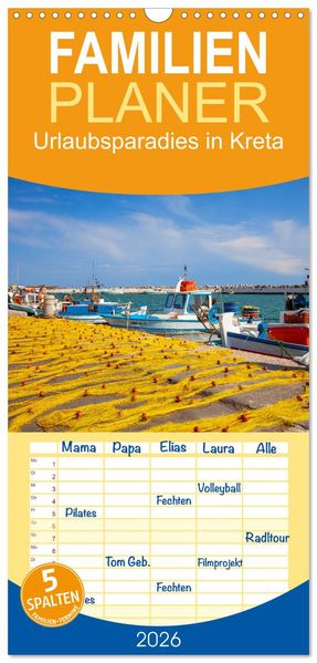Familienplaner 2026 - Urlaubsparadies in Kreta mit 5 Spalten (Wandkalender 21 x 45 cm) CALVENDO