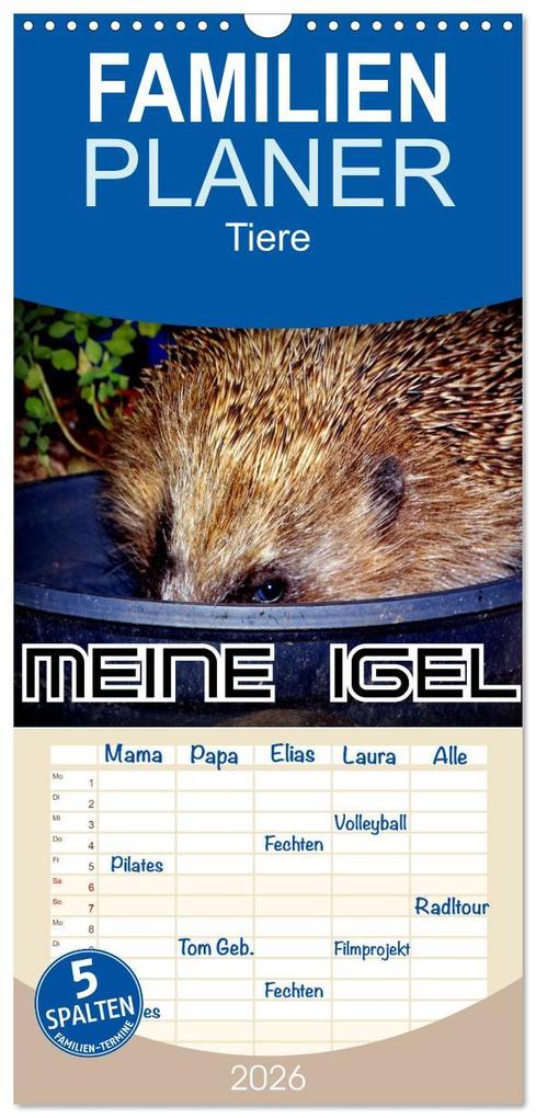 Familienplaner 2026 - Meine Igel mit 5 Spalten (Wandkalender 21 x 45 cm) CALVENDO