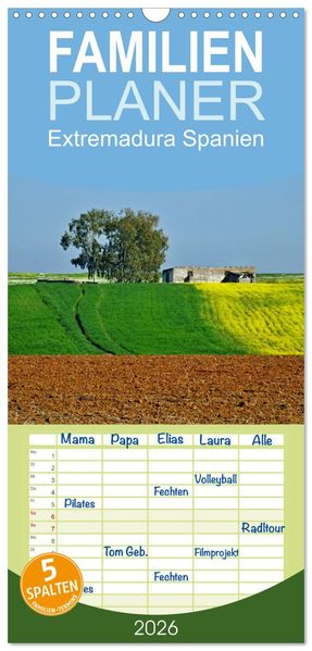 Familienplaner 2026 - Extremadura Spanien mit 5 Spalten (Wandkalender 21 x 45 cm) CALVENDO