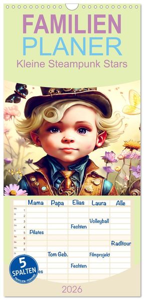 Familienplaner 2026 - Kleine Steampunk Stars mit 5 Spalten (Wandkalender 21 x 45 cm) CALVENDO