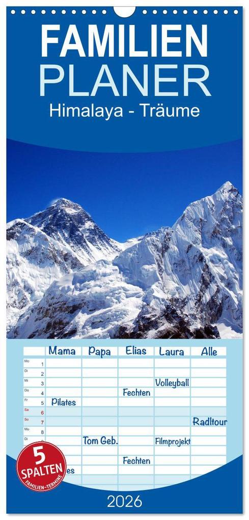 Familienplaner 2026 - Himalaya - Träume mit 5 Spalten (Wandkalender 21 x 45 cm) CALVENDO