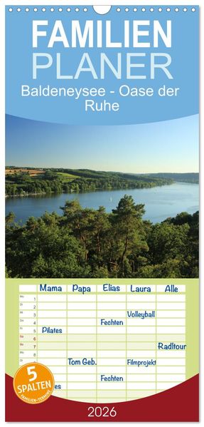 Familienplaner 2026 - Baldeneysee - Oase der Ruhe mit 5 Spalten (Wandkalender 21 x 45 cm) CALVENDO