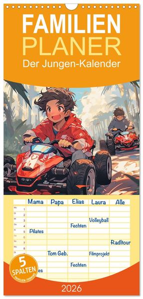 Familienplaner 2026 - Der Jungen-Kalender mit 5 Spalten (Wandkalender 21 x 45 cm) CALVENDO