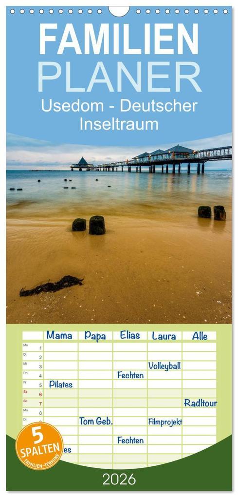 Familienplaner 2026 - Usedom - Deutscher Inseltraum mit 5 Spalten (Wandkalender 21 x 45 cm) CALVENDO