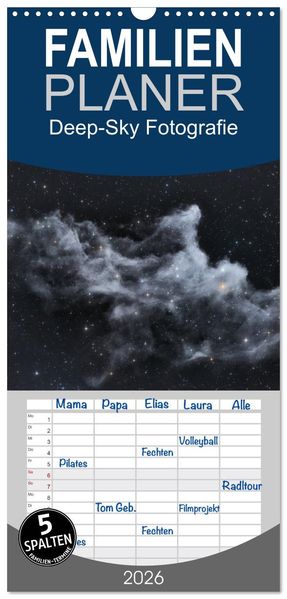 Familienplaner 2026 - Deep-Sky Fotografie mit 5 Spalten (Wandkalender 21 x 45 cm) CALVENDO