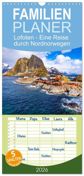 Familienplaner 2026 - Lofoten - Eine Reise durch Nordnorwegen mit 5 Spalten (Wandkalender 21 x 45 cm) CALVENDO