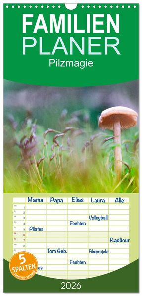 Familienplaner 2026 - Pilzmagie mit 5 Spalten (Wandkalender 21 x 45 cm) CALVENDO