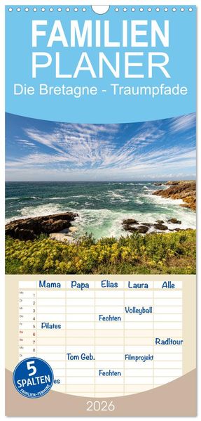 Familienplaner 2026 - Die Bretagne - Traumpfade mit 5 Spalten (Wandkalender 21 x 45 cm) CALVENDO