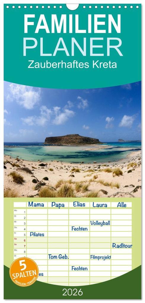 Familienplaner 2026 - Zauberhaftes Kreta mit 5 Spalten (Wandkalender 21 x 45 cm) CALVENDO