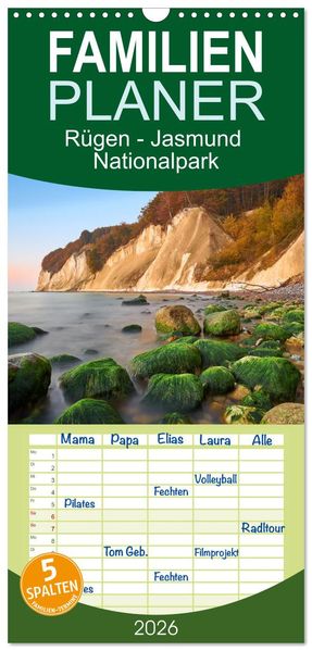 Familienplaner 2026 - Rügen - Jasmund Nationalpark mit 5 Spalten (Wandkalender 21 x 45 cm) CALVENDO