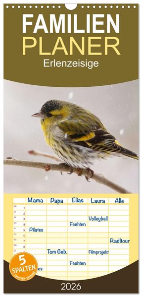 Familienplaner 2026 - Erlenzeisige mit 5 Spalten (Wandkalender 21 x 45 cm) CALVENDO