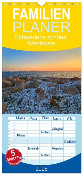 Familienplaner 2026 - Schwedens schöne Westküste mit 5 Spalten (Wandkalender 21 x 45 cm) CALVENDO