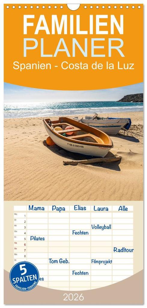 Familienplaner 2026 - Spanien - Costa de la Luz mit 5 Spalten (Wandkalender 21 x 45 cm) CALVENDO