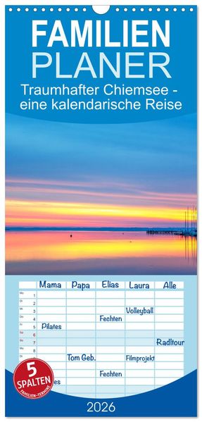 Familienplaner 2026 - Traumhafter Chiemsee - eine kalendarische Reise mit 5 Spalten (Wandkalender 21 x 45 cm) CALVENDO