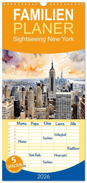 Familienplaner 2026 - Sightseeing New York mit 5 Spalten (Wandkalender 21 x 45 cm) CALVENDO