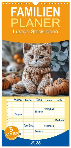 Familienplaner 2026 - Lustige Strick-Ideen mit 5 Spalten (Wandkalender 21 x 45 cm) CALVENDO