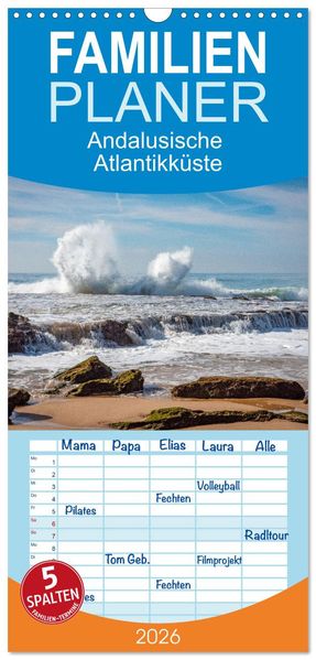 Familienplaner 2026 - Andalusische Atlantikküste mit 5 Spalten (Wandkalender 21 x 45 cm) CALVENDO