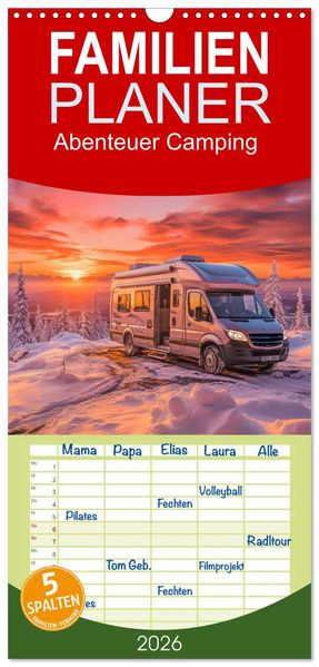 Familienplaner 2026 - Abenteuer Camping mit 5 Spalten (Wandkalender 21 x 45 cm) CALVENDO