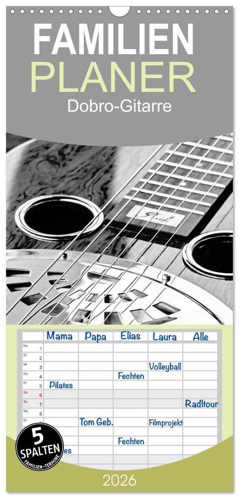 Familienplaner 2026 - Dobro-Gitarre mit 5 Spalten (Wandkalender 21 x 45 cm) CALVENDO