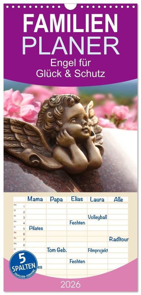 Familienplaner 2026 - Engel für Glück & Schutz mit 5 Spalten (Wandkalender 21 x 45 cm) CALVENDO