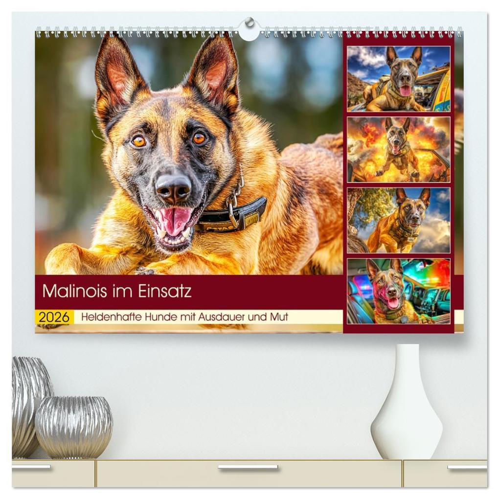 Malinois im Einsatz. Heldenhafte Hunde mit Ausdauer und Mut (hochwertiger Premium Wandkalender 2026 DIN A2 quer) Kunstdruck in Hochglanz