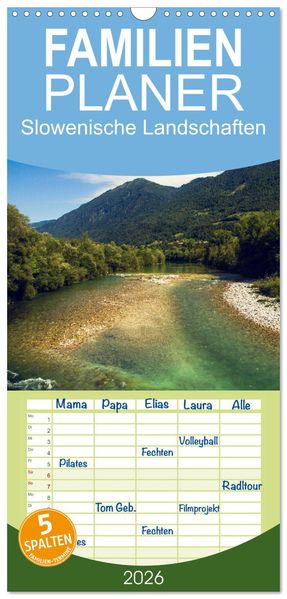 Familienplaner 2026 - Slowenische Landschaften mit 5 Spalten (Wandkalender 21 x 45 cm) CALVENDO
