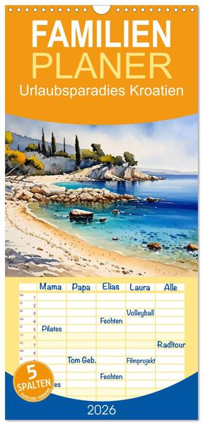 Familienplaner 2026 - Urlaubsparadies Kroatien mit 5 Spalten (Wandkalender 21 x 45 cm) CALVENDO