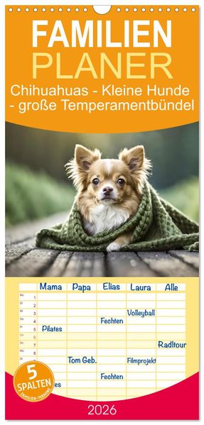 Familienplaner 2026 - Chihuahuas - Kleine Hunde - große Temperamentbündel mit 5 Spalten (Wandkalender 21 x 45 cm) CALVENDO