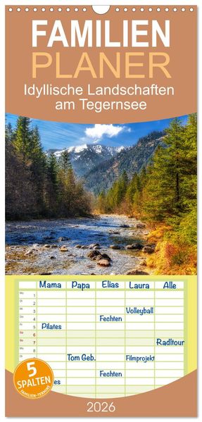 Familienplaner 2026 - Idyllische Landschaften am Tegernsee mit 5 Spalten (Wandkalender 21 x 45 cm) CALVENDO