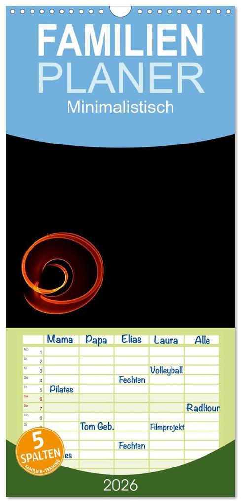 Familienplaner 2026 - Minimalistisch mit 5 Spalten (Wandkalender 21 x 45 cm) CALVENDO