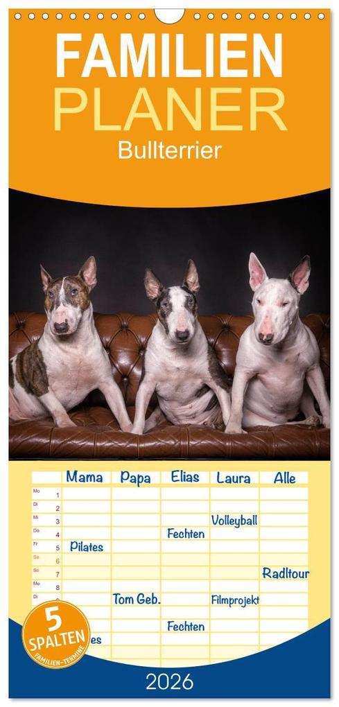 Familienplaner 2026 - Bullterrier mit 5 Spalten (Wandkalender 21 x 45 cm) CALVENDO