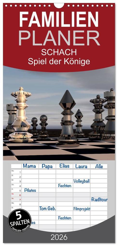 Familienplaner 2026 - SCHACH - Spiel der Könige mit 5 Spalten (Wandkalender 21 x 45 cm) CALVENDO