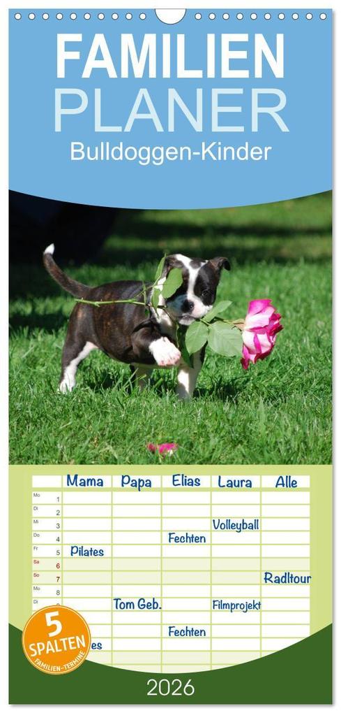 Familienplaner 2026 - Bulldoggen-Kinder mit 5 Spalten (Wandkalender 21 x 45 cm) CALVENDO